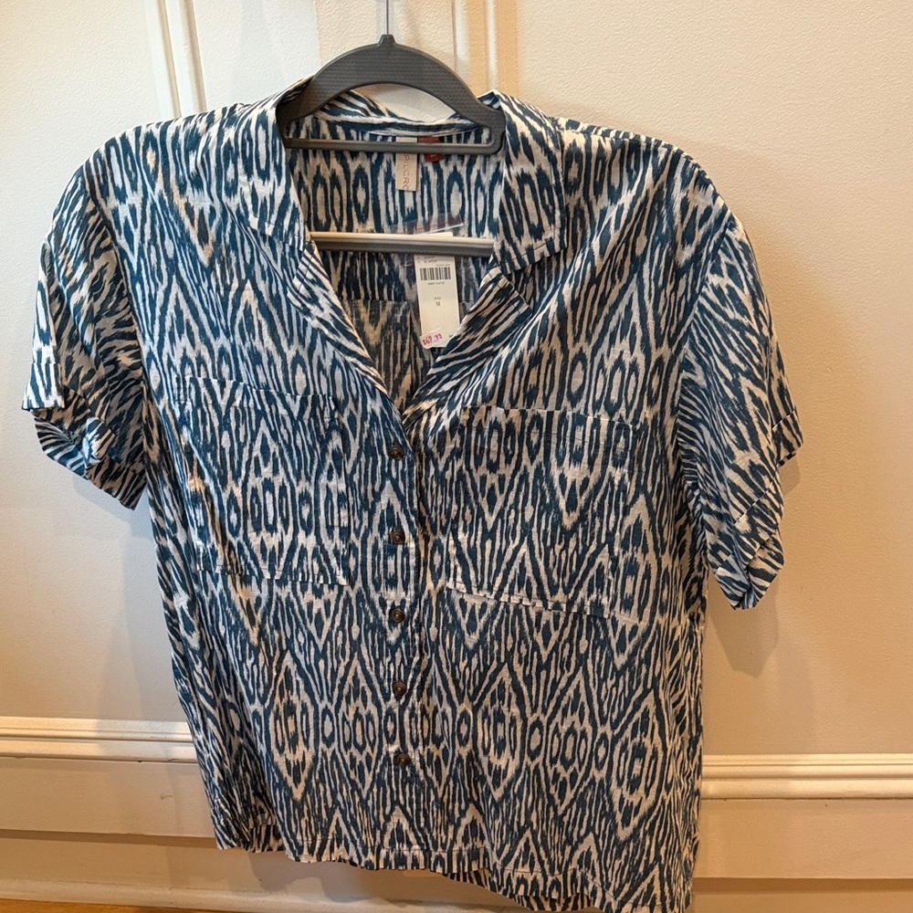 Anthropologie Blue and White Ikat Button-Down Shirt